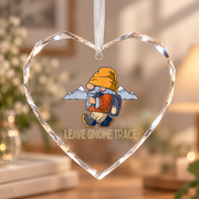 Cute Hiking Gnome Mountain Camping Ceramic Ornament - Material: Heart Glass Ornament