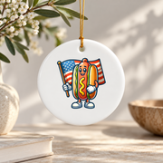 Cute Hotdog Patriotic Celebration Ceramic Ornament - Material: Circle Ceramic Ornament