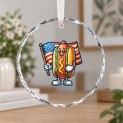 Cute Hotdog Patriotic Celebration Ceramic Ornament - Material: Circle Glass Ornament