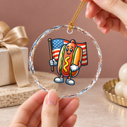 Cute Hotdog Patriotic Celebration Ceramic Ornament - Material: Circle Glass Ornament