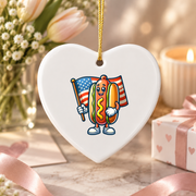 Cute Hotdog Patriotic Celebration Ceramic Ornament - Material: Heart Ceramic Ornament