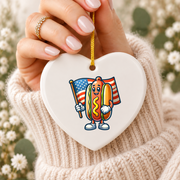 Cute Hotdog Patriotic Celebration Ceramic Ornament - Material: Heart Ceramic Ornament