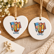 Cute Hotdog Patriotic Celebration Ceramic Ornament - Material: Heart Ceramic Ornament