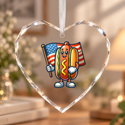Cute Hotdog Patriotic Celebration Ceramic Ornament - Material: Heart Glass Ornament