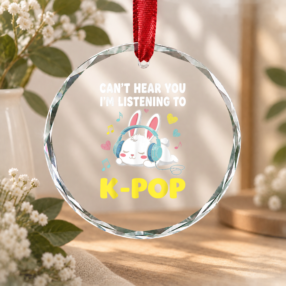 Cute Kawaii Bunny Pop Music Inspired Everyday Glass Ornament - Material: Circle Glass Ornament