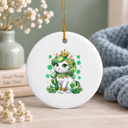 Cute Kitten St Patrick's Day Lover Glass Ornament - Material: Circle Ceramic Ornament
