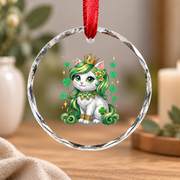 Cute Kitten St Patrick's Day Lover Glass Ornament - Material: Circle Glass Ornament