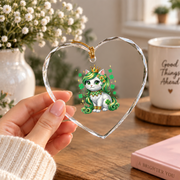 Cute Kitten St Patrick's Day Lover Glass Ornament - Material: Heart Glass Ornament