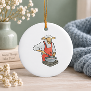 Cute Lamb Cooking Funny Animal Gift Kitchen Decoration Glass Ornament - Material: Circle Ceramic Ornament