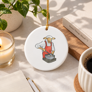 Cute Lamb Cooking Funny Animal Gift Kitchen Decoration Glass Ornament - Material: Circle Ceramic Ornament