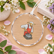 Cute Lamb Cooking Funny Animal Gift Kitchen Decoration Glass Ornament - Material: Circle Glass Ornament