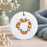 Cute Otter Sleeping Chaos Animal Lover Glass Ornament - Material: Circle Ceramic Ornament