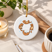 Cute Otter Sleeping Chaos Animal Lover Glass Ornament - Material: Circle Ceramic Ornament