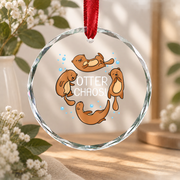 Cute Otter Sleeping Chaos Animal Lover Glass Ornament - Material: Circle Glass Ornament