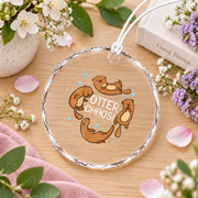 Cute Otter Sleeping Chaos Animal Lover Glass Ornament - Material: Circle Glass Ornament