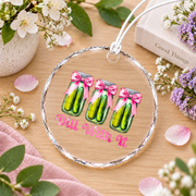 Cute Pickle Coquette Bow Funny Girl Gift Glass Ornament - Material: Circle Glass Ornament