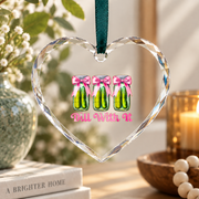 Cute Pickle Coquette Bow Funny Girl Gift Glass Ornament - Material: Heart Glass Ornament