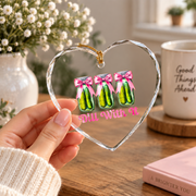 Cute Pickle Coquette Bow Funny Girl Gift Glass Ornament - Material: Heart Glass Ornament