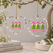 Cute Pickle Coquette Bow Funny Girl Gift Glass Ornament - Material: Heart Glass Ornament