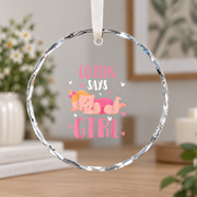Cute Sleeping Baby Gender Reveal Keepsake Ceramic Ornament - Material: Circle Glass Ornament