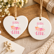 Cute Sleeping Baby Gender Reveal Keepsake Ceramic Ornament - Material: Heart Ceramic Ornament
