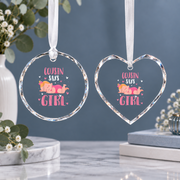 Cute Sleeping Baby Gender Reveal Keepsake Ceramic Ornament - Material: Heart Glass Ornament
