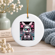 Cyberpunk Bunny Glitchcore Kawaii Graphic Glass Ornament - Material: Circle Ceramic Ornament