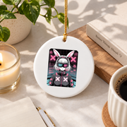 Cyberpunk Bunny Glitchcore Kawaii Graphic Glass Ornament - Material: Circle Ceramic Ornament