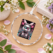 Cyberpunk Bunny Glitchcore Kawaii Graphic Glass Ornament - Material: Circle Glass Ornament