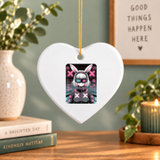 Cyberpunk Bunny Glitchcore Kawaii Graphic Glass Ornament - Material: Heart Ceramic Ornament