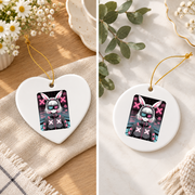 Cyberpunk Bunny Glitchcore Kawaii Graphic Glass Ornament - Material: Heart Ceramic Ornament
