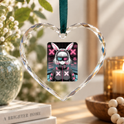 Cyberpunk Bunny Glitchcore Kawaii Graphic Glass Ornament - Material: Heart Glass Ornament