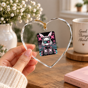 Cyberpunk Bunny Glitchcore Kawaii Graphic Glass Ornament - Material: Heart Glass Ornament