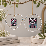 Cyberpunk Bunny Glitchcore Kawaii Graphic Glass Ornament - Material: Heart Glass Ornament
