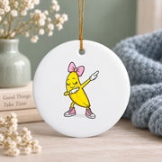 Dabbing Banana Coquette Bow Funny Gift Decoration Glass Ornament - Material: Circle Ceramic Ornament