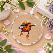 Dabbing Basketball Sunglasses Sports Glass Ornament - Material: Circle Glass Ornament