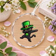 Dabbing Black Cat Leprechaun St Patrick's Glass Ornament - Material: Circle Glass Ornament