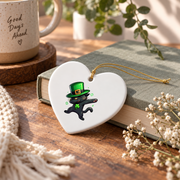 Dabbing Black Cat Leprechaun St Patrick's Glass Ornament - Material: Heart Ceramic Ornament