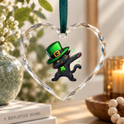 Dabbing Black Cat Leprechaun St Patrick's Glass Ornament - Material: Heart Glass Ornament