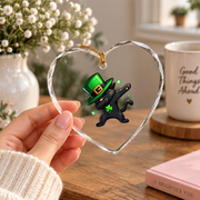 Dabbing Black Cat Leprechaun St Patrick's Glass Ornament - Material: Heart Glass Ornament