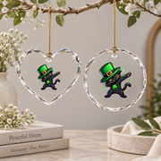 Dabbing Black Cat Leprechaun St Patrick's Glass Ornament - Material: Heart Glass Ornament