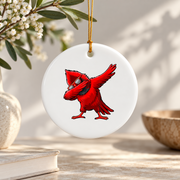 Dabbing Cardinal Celebration Keepsake Ceramic Ornament - Material: Circle Ceramic Ornament