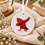 Dabbing Cardinal Celebration Keepsake Ceramic Ornament - Material: Circle Ceramic Ornament