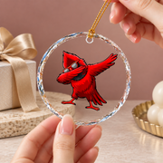 Dabbing Cardinal Celebration Keepsake Ceramic Ornament - Material: Circle Glass Ornament