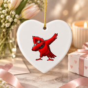 Dabbing Cardinal Celebration Keepsake Ceramic Ornament - Material: Heart Ceramic Ornament