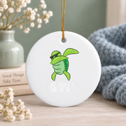Dabbing Sea Turtle Turtle Lover Ocean Animal Glass Ornament - Material: Circle Ceramic Ornament