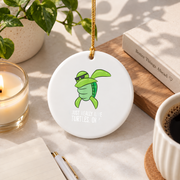 Dabbing Sea Turtle Turtle Lover Ocean Animal Glass Ornament - Material: Circle Ceramic Ornament