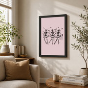 Dancing Skeletons Wall Art Pink Halloween Poster Ballerina Skeleton Coquette Girly Spooky Decor - Format: Black Framed Poster