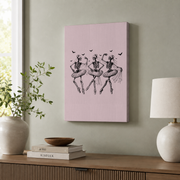 Dancing Skeletons Wall Art Pink Halloween Poster Ballerina Skeleton Coquette Girly Spooky Decor - Format: Stretched Canvas
