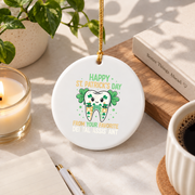 Dental Assistant Cute Tooth Holiday Gift Decoration Glass Ornament - Material: Circle Ceramic Ornament